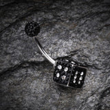 Detail View 2 of Ice Dice Multi-Gem Sparkle Belly Button Ring-Black/Clear
