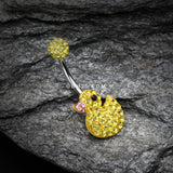 Detail View 2 of Cute Rubber Duck Multi-Gem Sparkle Belly Button Ring-Yellow