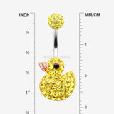 Detail View 1 of Cute Rubber Duck Multi-Gem Sparkle Belly Button Ring-Yellow
