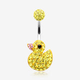 Cute Rubber Duck Multi-Gem Sparkle Belly Button Ring-Yellow