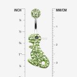 Detail View 1 of Charming Dinosaur Multi-Gem Sparkle Dangle Belly Button Ring-Green