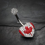 Detail View 2 of Canada Flag Heart Multi-Gem Sparkle Belly Button Ring-Red