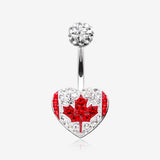 Canada Flag Heart Multi-Gem Sparkle Belly Button Ring-Red
