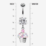 Detail View 1 of Cupcake Delight Multi-Gem Sparkle Dangle Belly Button Ring-Clear Gem/Rainbow