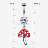 Detail View 1 of Exotic Mushroom Multi-Gem Sparkle Dangle Belly Button Ring-Clear Gem/Red