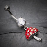 Detail View 2 of Exotic Mushroom Multi-Gem Sparkle Dangle Belly Button Ring-Clear Gem/Red