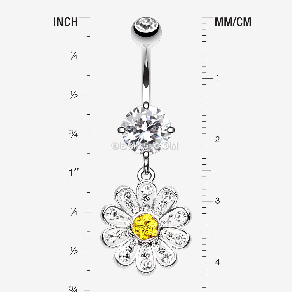 Detail View 1 of Cutesy Daisy Multi-Gem Sparkle Belly Button Ring-Clear Gem/Yellow