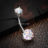 Detail View 2 of Multi-Gem Sprinkle Sparkle Prong Set Belly Button Ring-Aurora Borealis
