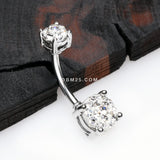 Detail View 2 of Multi-Gem Sprinkle Sparkle Prong Set Belly Button Ring-Clear Gem