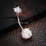 Detail View 2 of Rose Gold Multi-Gem Sprinkle Sparkle Prong Set Belly Button Ring-Aurora Borealis