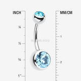 Detail View 1 of Double Gem Ball Steel Belly Button Ring-Aqua