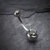 Detail View 2 of Double Gem Ball Steel Belly Button Ring-Black Diamond