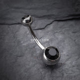 Detail View 2 of Double Gem Ball Steel Belly Button Ring-Black