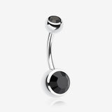 Double Gem Ball Steel Belly Button Ring-Black