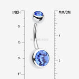 Detail View 1 of Double Gem Ball Steel Belly Button Ring-Blue