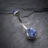 Detail View 2 of Double Gem Ball Steel Belly Button Ring-Blue