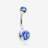 Double Gem Ball Steel Belly Button Ring-Blue