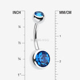 Detail View 1 of Double Gem Ball Steel Belly Button Ring-Capri Blue
