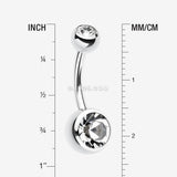 Detail View 1 of Double Gem Ball Steel Belly Button Ring-Clear Gem