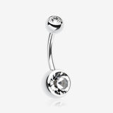 Double Gem Ball Steel Belly Button Ring-Clear Gem