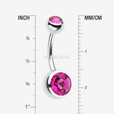 Detail View 1 of Double Gem Ball Steel Belly Button Ring-Fuchsia