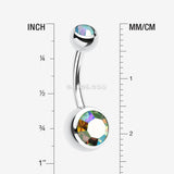 Detail View 1 of Double Gem Ball Steel Belly Button Ring-Light Green/Aurora Borealis