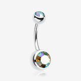 Double Gem Ball Steel Belly Button Ring