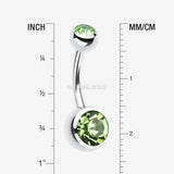 Detail View 1 of Double Gem Ball Steel Belly Button Ring-Light Green