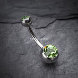 Detail View 2 of Double Gem Ball Steel Belly Button Ring-Light Green