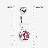 Detail View 1 of Double Gem Ball Steel Belly Button Ring-Light Pink