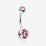 Double Gem Ball Steel Belly Button Ring-Light Pink