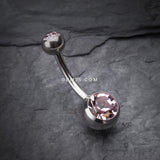 Detail View 2 of Double Gem Ball Steel Belly Button Ring-Light Purple
