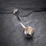 Detail View 2 of Double Gem Ball Steel Belly Button Ring-Peach