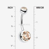 Detail View 1 of Double Gem Ball Steel Belly Button Ring-Peach