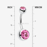 Detail View 1 of Double Gem Ball Steel Belly Button Ring-Pink