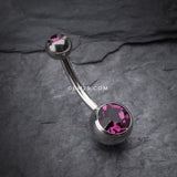 Detail View 2 of Double Gem Ball Steel Belly Button Ring-Purple
