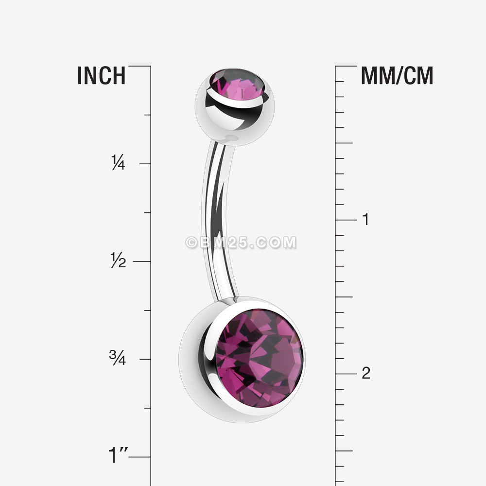 Detail View 1 of Double Gem Ball Steel Belly Button Ring-Purple