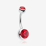 Double Gem Ball Steel Belly Button Ring-Red