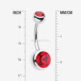 Detail View 1 of Double Gem Ball Steel Belly Button Ring-Red