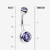 Detail View 1 of Double Gem Ball Steel Belly Button Ring-Tanzanite