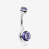 Double Gem Ball Steel Belly Button Ring-Tanzanite