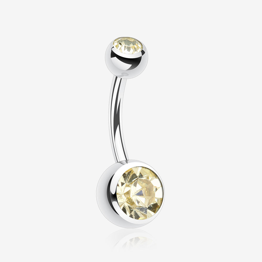 Double Gem Ball Steel Belly Button Ring-Yellow - Yellow / 14 GA (1.6mm ...