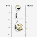 Detail View 1 of Double Gem Ball Steel Belly Button Ring-Yellow