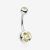 Double Gem Ball Steel Belly Button Ring-Yellow