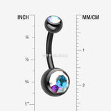 Detail View 1 of Colorline Double Gem Ball Steel Belly Button Ring-Black/Aurora Borealis