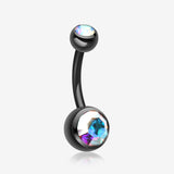 Colorline Double Gem Ball Steel Belly Button Ring-Black/Aurora Borealis
