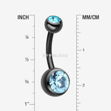 Detail View 1 of Colorline Double Gem Ball Steel Belly Button Ring-Black/Aqua