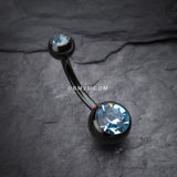 Detail View 2 of Colorline Double Gem Ball Steel Belly Button Ring-Black/Aqua