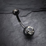 Detail View 2 of Colorline Double Gem Ball Steel Belly Button Ring-Black/Black Diamond