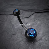 Detail View 2 of Colorline Double Gem Ball Steel Belly Button Ring-Black/Capri Blue